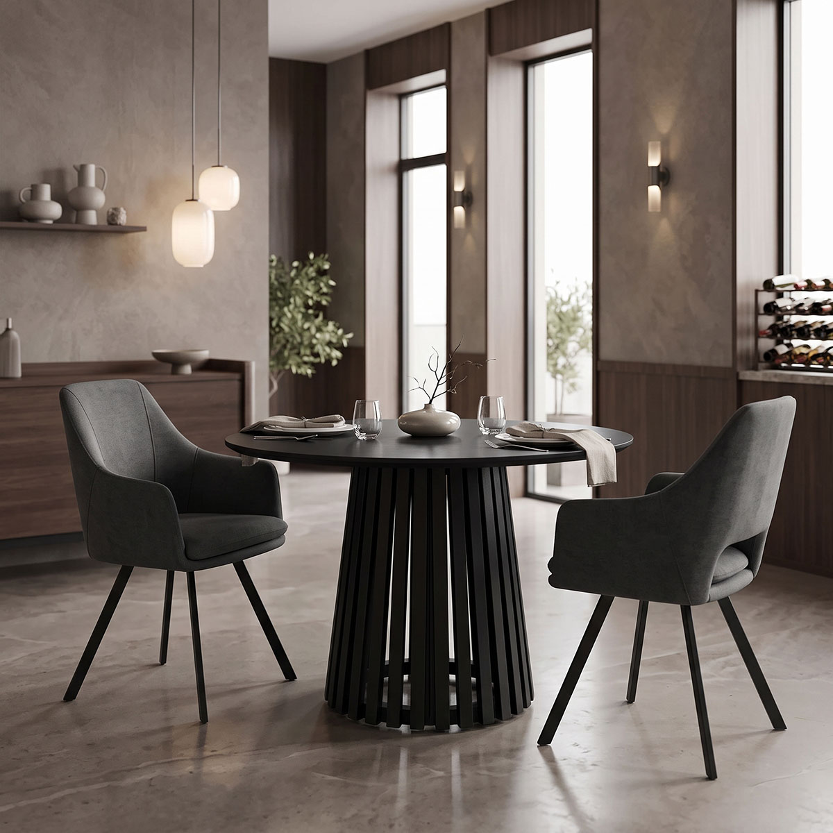 343-000123 Τραπέζι Kenda I pakoworld mindi ξύλο μαύρο Φ120x75εκ - Image 1