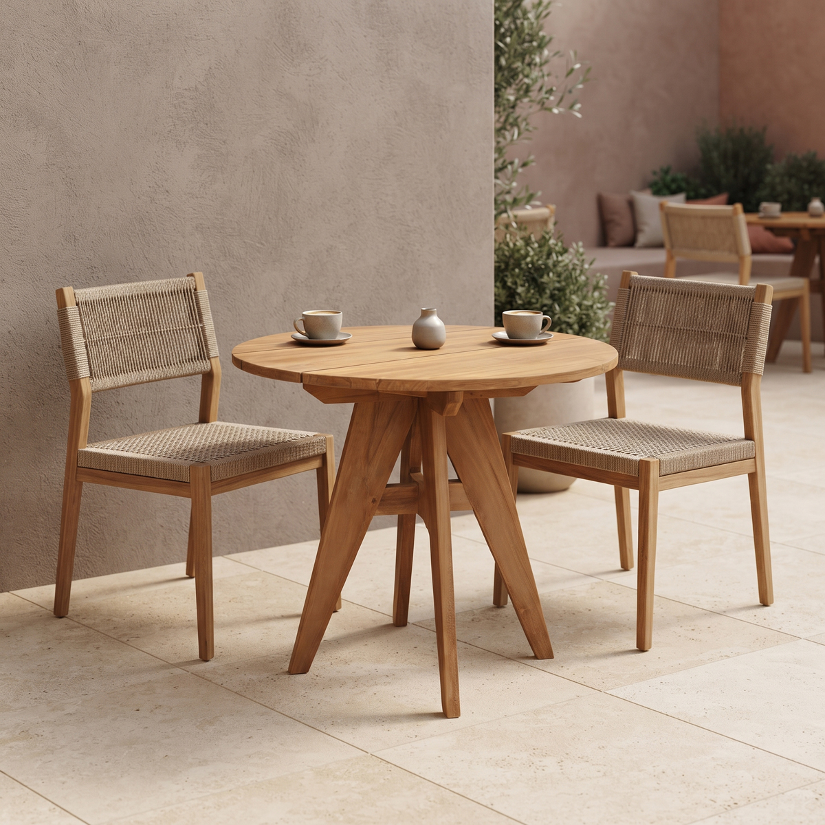 343-000126 Τραπέζι Cadrada pakoworld teak ξύλο σε φυσική απόχρωση Φ70x76εκ - Image 1