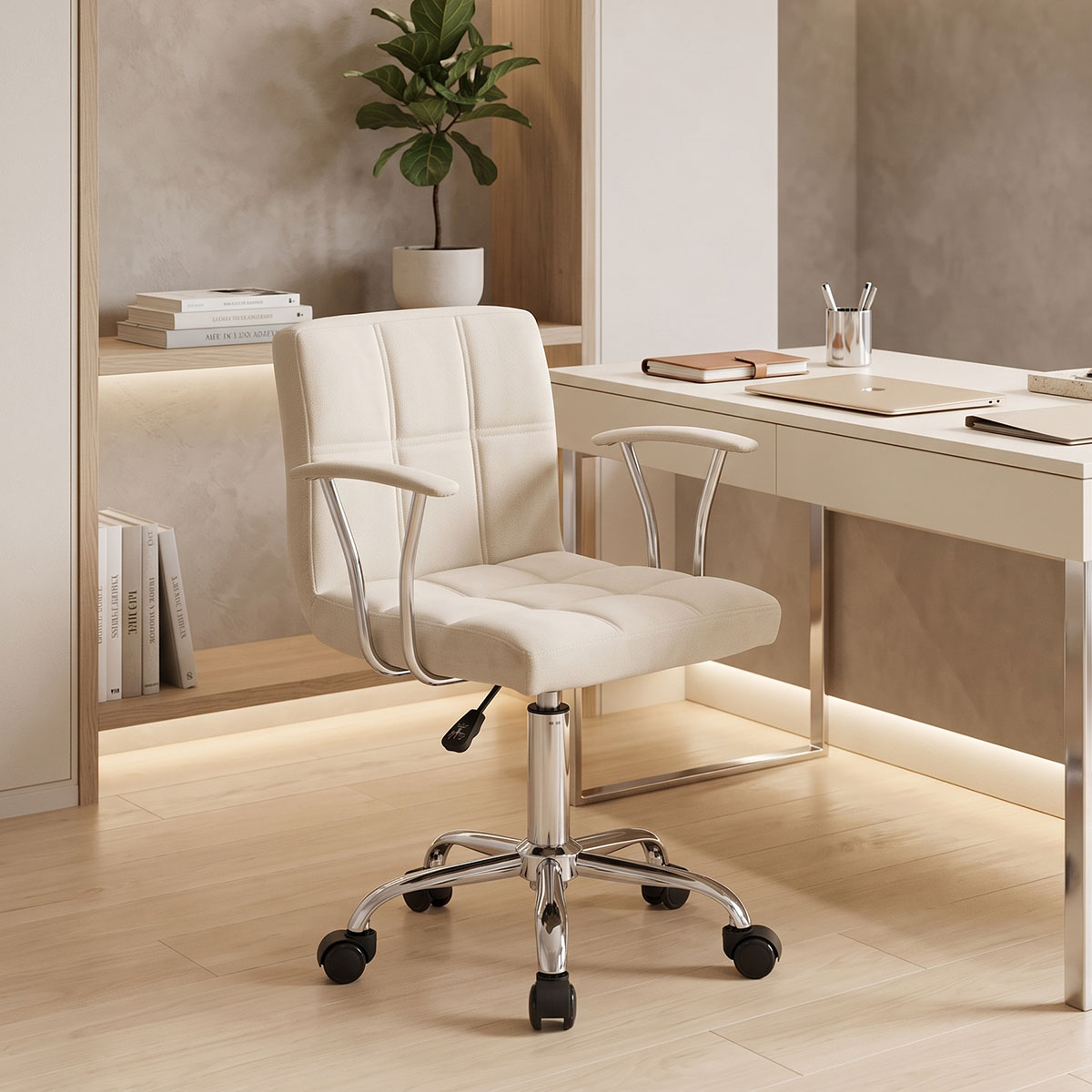 360-000032 Καρέκλα γραφείου Buleco pakoworld μπεζ ύφασμα 56x46x74-86εκ - Image 1