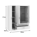 Ντουλάπα τρίφυλλη Royal pakoworld με συρτάρια λευκό 150x58x177εκ - Image 5