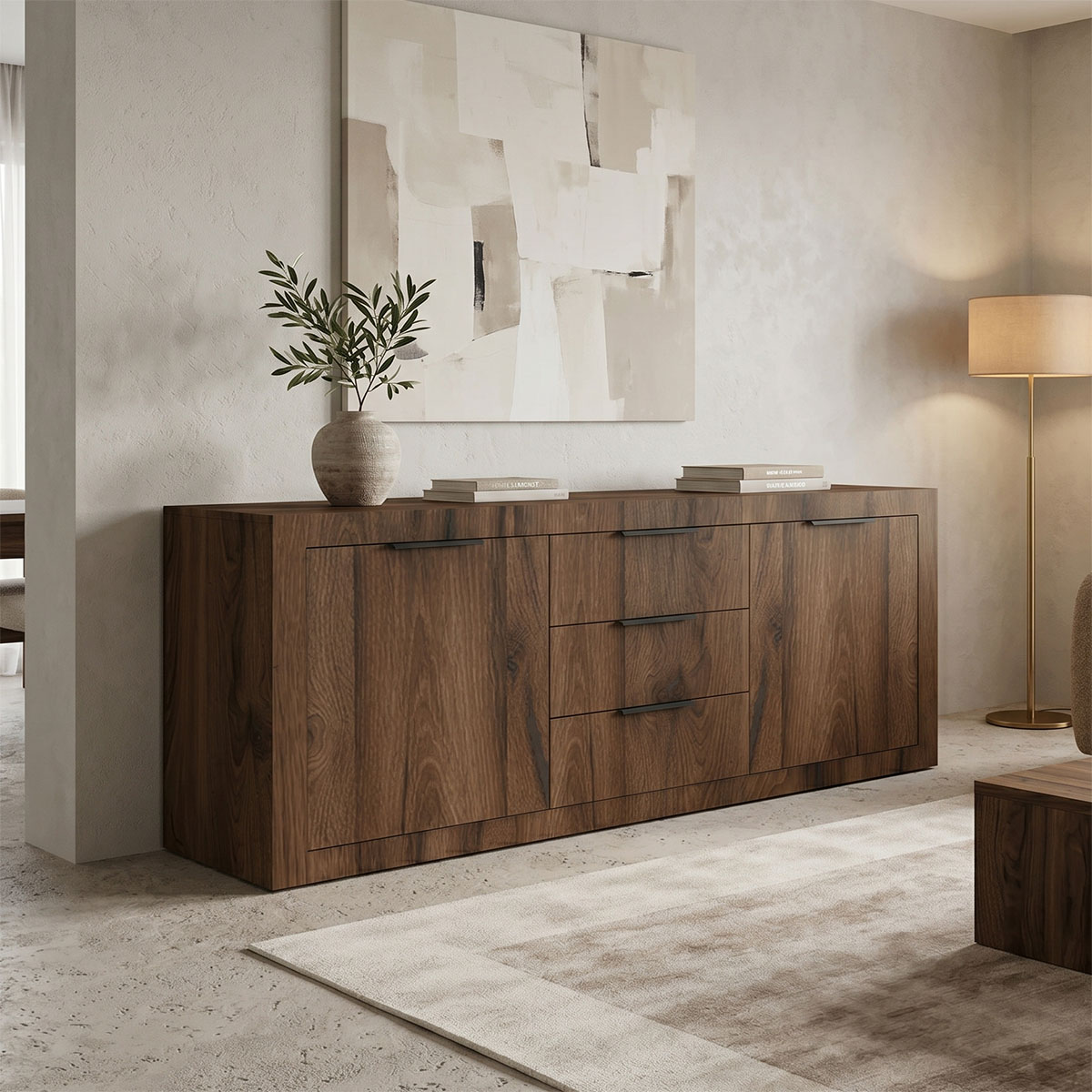 361-000126 Μπουφές Doha pakoworld καρυδί με oak 180x45x80.5εκ - Image 1