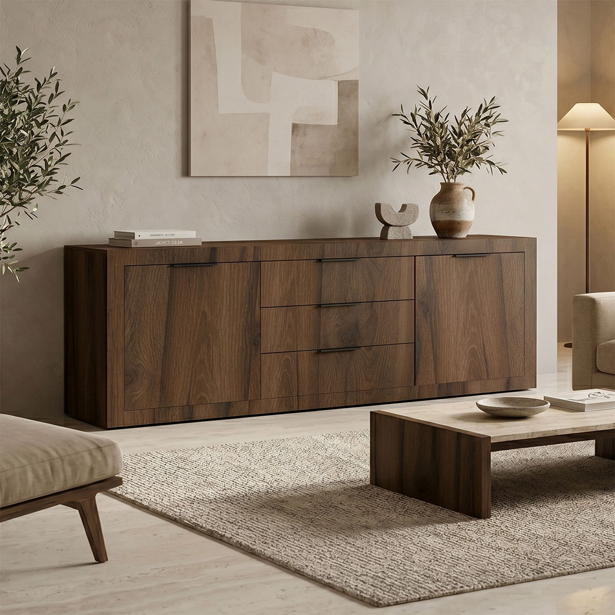 361-000127 Μπουφές Doha pakoworld καρυδί με oak 210x45x80.5εκ - Image 1