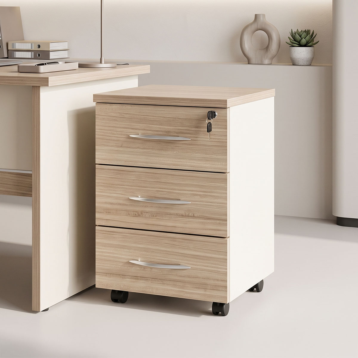 367-000031 Συρταριέρα γραφείου τροχήλατη Stark pakoworld σε oak-μπεζ απόχρωση 40x40x55εκ - Image 1