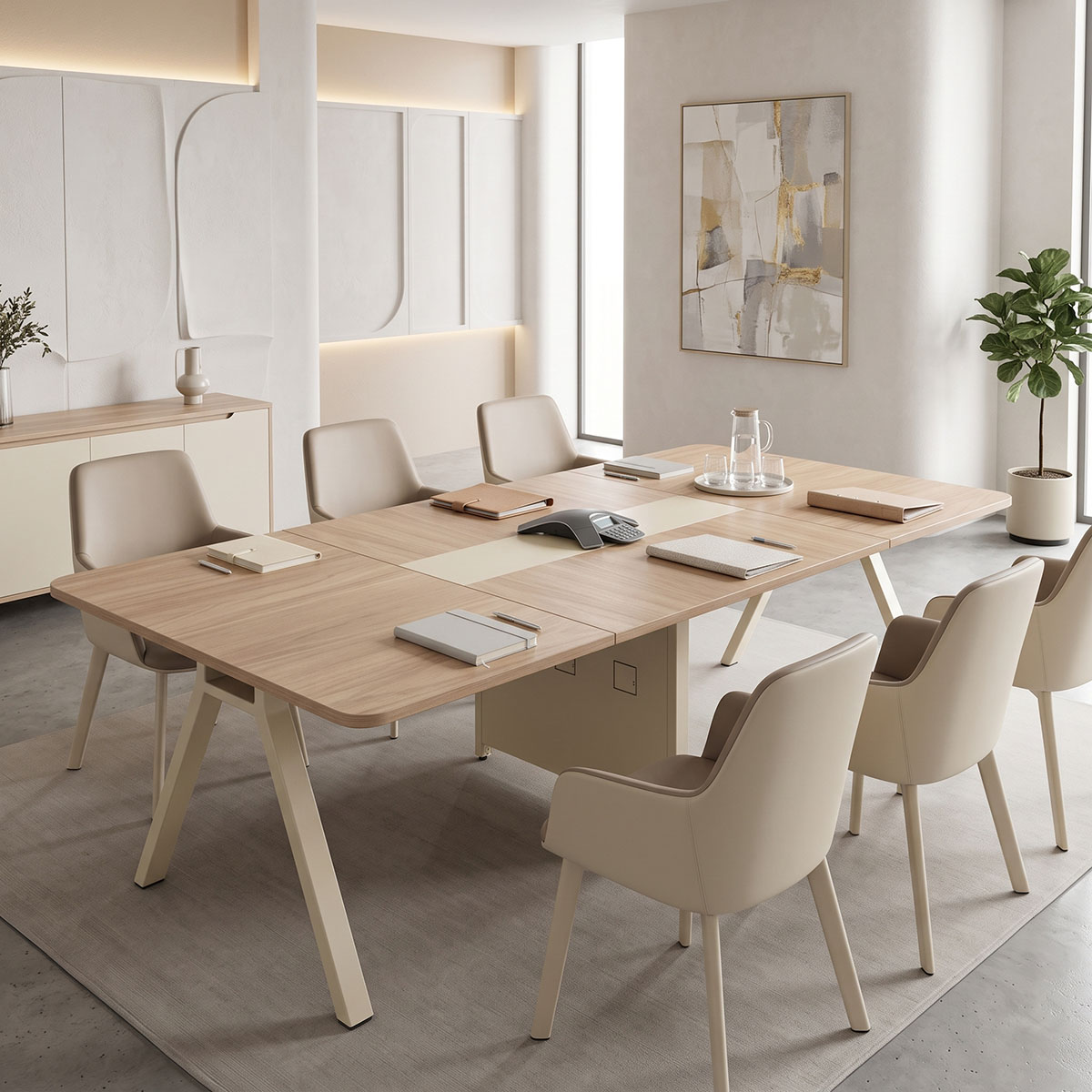 367-000035 Τραπέζι συνεδριάσεων Stark pakoworld σε oak-μπεζ απόχρωση 200x120x75εκ - Image 1