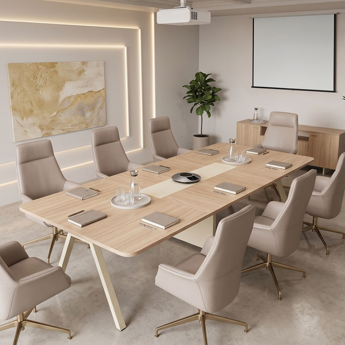 367-000036 Τραπέζι συνεδριάσεων Stark pakoworld σε oak-μπεζ απόχρωση 240x120x75εκ - Image 1