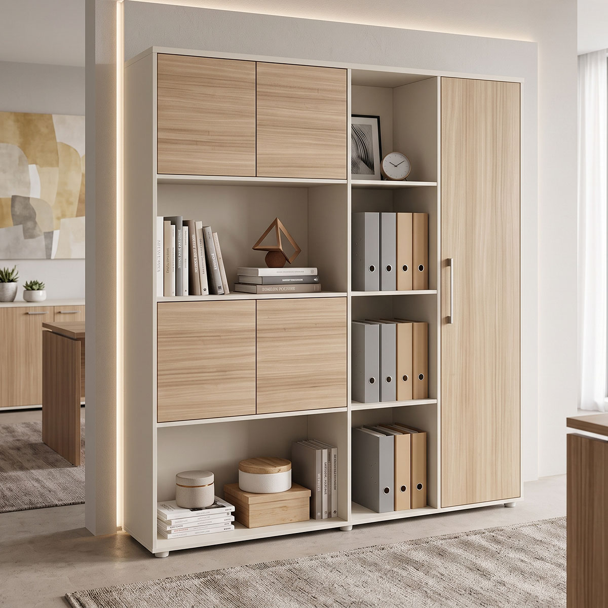 367-000037 Βιβλιοθήκη γραφείου Stark pakoworld μπεζ oak 160x40x200εκ - Image 1