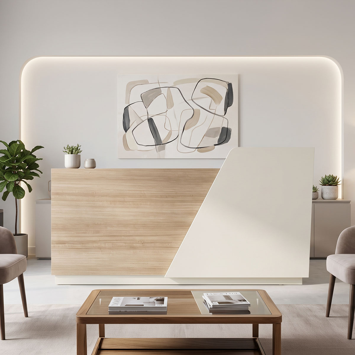 367-000039 Γραφείο reception Stark pakoworld σε oak-μπεζ απόχρωση 180x60x105εκ - Image 1