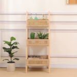 Ραφιέρα επιδαπέδια 3όροφη Scandy pakoworld mdf-rattan σε φυσική απόχρωση 44x37x110εκ - Image 3