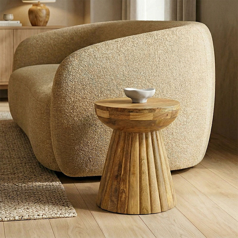 372-000048 Βοηθητικό τραπέζι Nemira pakoworld μασίφ μάνγκο ξύλο σε φυσική απόχρωση Φ30x35εκ - Image 1