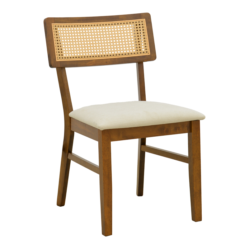 381-000023 Καρέκλα Raffles pakoworld καρυδί rubberwood με pe rattan και εκρού ύφασμα 47x48x83.5εκ - Image 1