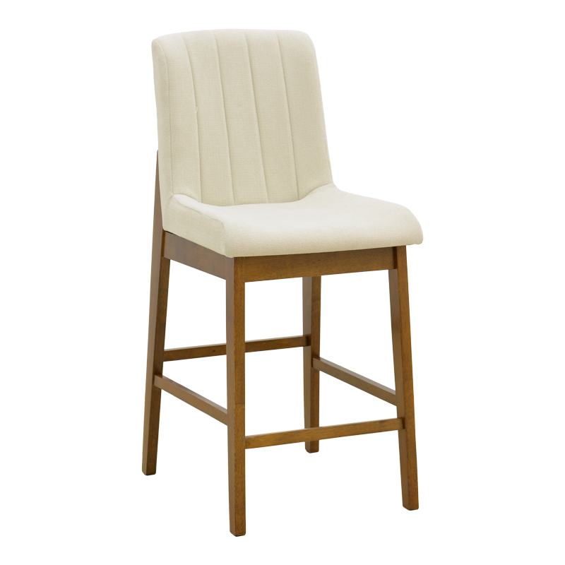 381-000026 Σκαμπό μπαρ Dalby pakoworld καρυδί rubberwood και εκρού ύφασμα 50x45x102,5εκ - Image 1