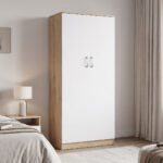 Ντουλάπα δίφυλλη Athos pakoworld σε sonoma-λευκή απόχρωση 80x42x180εκ