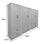 Ντουλάπα εξάφυλλη με συρτάρια Athos pakoworld λευκή 240x42x180εκ - Image 4