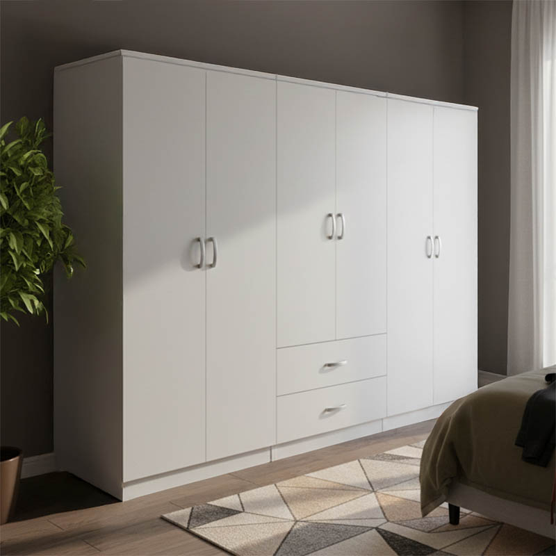 383-000181 Ντουλάπα εξάφυλλη Athos I pakoworld λευκή 240x42x180εκ - Image 1