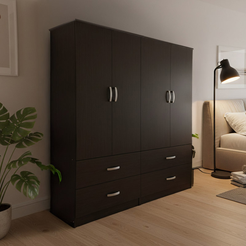 383-000190 Ντουλάπα τετράφυλλη με συρτάρια Athos pakoworld wenge 160x42x180εκ - Image 1