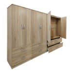 Ντουλάπα εξάφυλλη με συρτάρια Athos pakoworld sonoma 240x42x180εκ - Image 2
