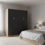 Ντουλάπα τετράφυλλη Athos Ι pakoworld sonoma-ανθρακί 160x42x180εκ