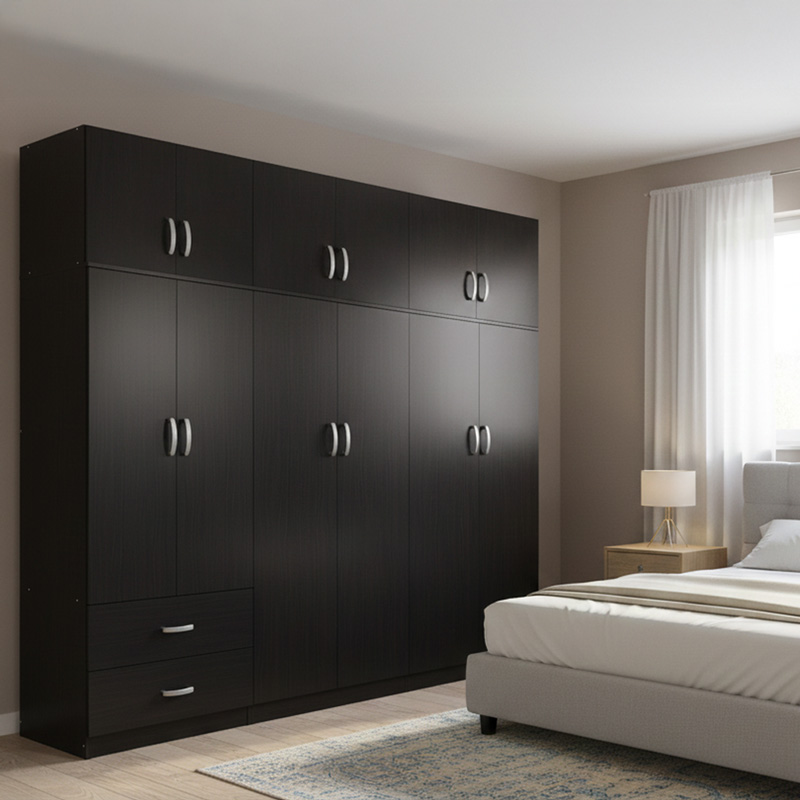 383-000253 Ντουλάπα εξάφυλλη με πατάρι Athos I pakoworld wenge 240x42x240εκ - Image 1