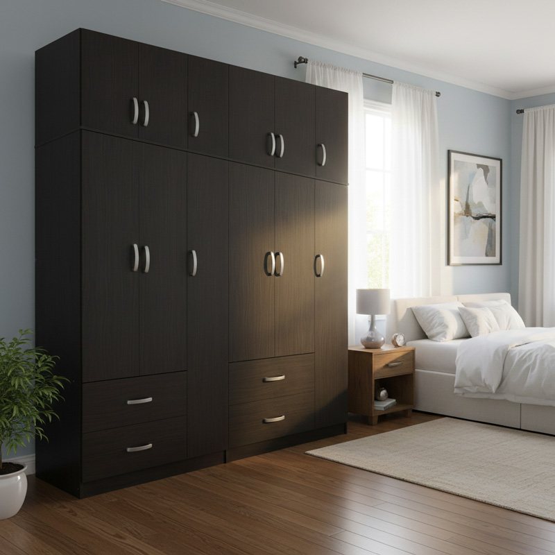 383-000254 Ντουλάπα εξάφυλλη με πατάρι Athos pakoworld wenge 180x42x240εκ - Image 1