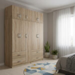 Ντουλάπα πεντάφυλλη με πατάρι Athos pakoworld sonoma 170x42x240εκ