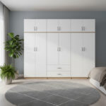 Ντουλάπα εξάφυλλη με πατάρι Athos I pakoworld sonoma-λευκή 240x42x240εκ