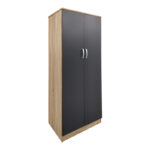 Ντουλάπα εξάφυλλη με πατάρι Athos pakoworld sonoma-ανθρακί 240x42x240εκ - Image 4