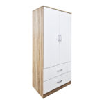 Ντουλάπα δίφυλλη με 2 συρτάρια Alvia pakoworld λευκό με sonoma 80x51.5x180εκ - Image 3