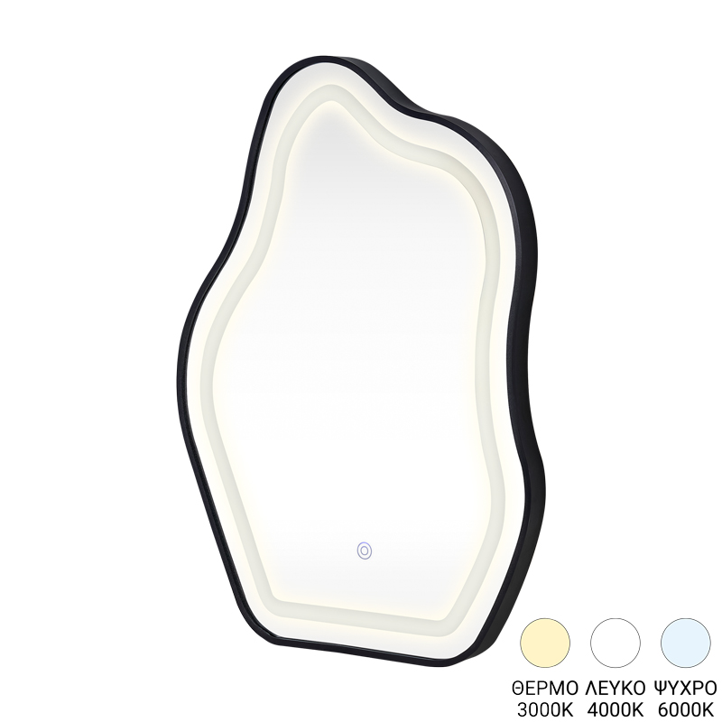 384-000028 Καθρέπτης Bloby pakoworld με led αλουμίνιο μαύρο 50x4x70εκ - Image 1