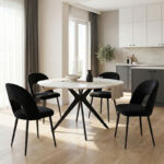 Τραπέζι Orbital pakoworld sintered stone λευκή όψη μαρμάρου με μαύρα μεταλλικά πόδια Φ120x76εκ - Image 2