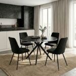 Τραπέζι Orbital pakoworld sintered stone μαύρη όψη μαρμάρου με μαύρα μεταλλικά πόδια Φ120x76εκ - Image 2