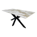 Τραπέζι Bethan pakoworld sintered stone-μέταλλο λευκό μαρμάρου-μαύρο 160x80x75εκ - Image 4