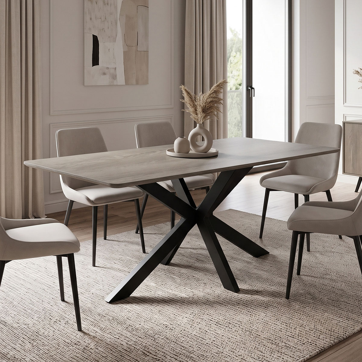 390-000031 Τραπέζι Bethan pakoworld sonoma με γκρι mdf και μαύρο μέταλλο 160x80x75εκ - Image 1