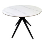 Τραπέζι Orbital pakoworld sintered stone λευκή ματ όψη μαρμάρου με μαύρο μεταλλικό πόδι Φ100x76εκ - Image 3