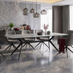 Τραπέζι Ezali pakoworld sintered stone γκρι όψη μαρμάρου με μαύρο μεταλλικό πόδι 180x90x75εκ