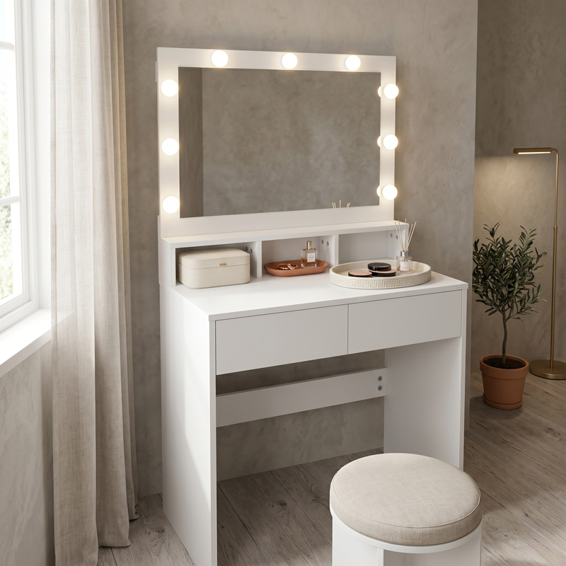 412-000001 Τουαλέτα κρεβατοκάμαρας Vanity pakoworld με led λευκό 80x40x140εκ - Image 1