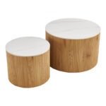 Τραπέζι σαλονιού Nelba pakoworld σετ 2τεμ oak MDF με  κεραμική επιφάνεια σε όψη μαρμάρου - Image 4