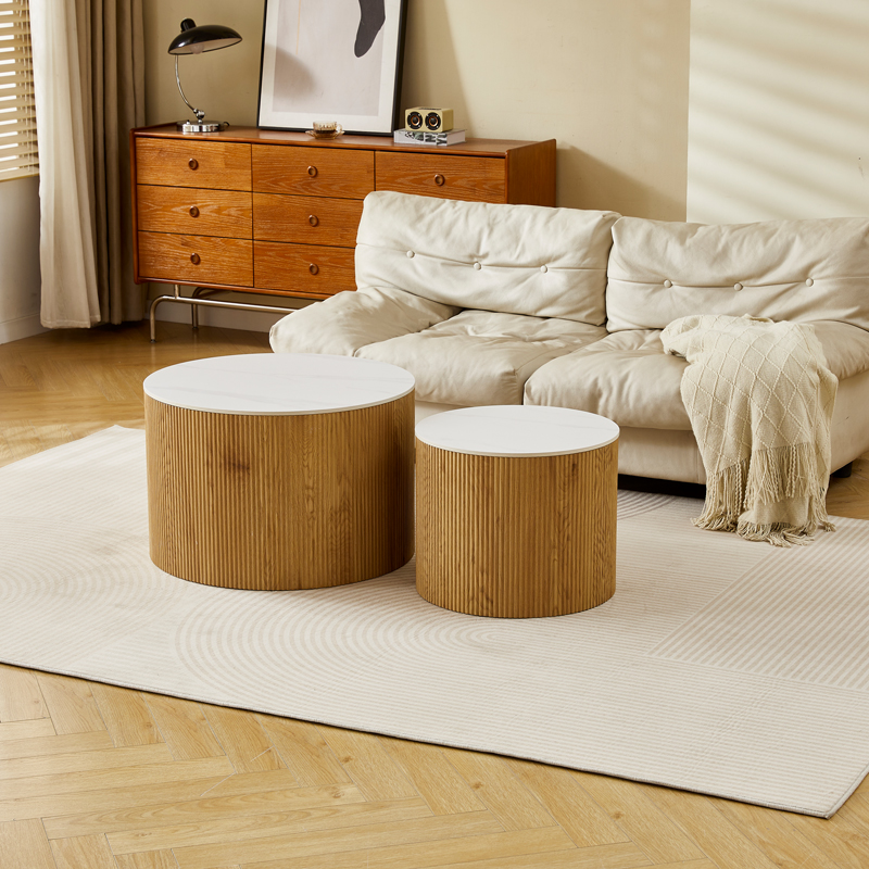 413-000001 Τραπέζι σαλονιού Nelba pakoworld σετ 2τεμ oak MDF με κεραμική επιφάνεια σε όψη μαρμάρου - Image 1