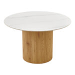 Τραπέζι Sikulu pakoworld oak MDF με κεραμική επιφάνεια σε λευκό μαρμάρου Φ125x77εκ - Image 2