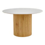 Τραπέζι Sikulu pakoworld oak MDF με κεραμική επιφάνεια σε λευκό μαρμάρου Φ125x77εκ