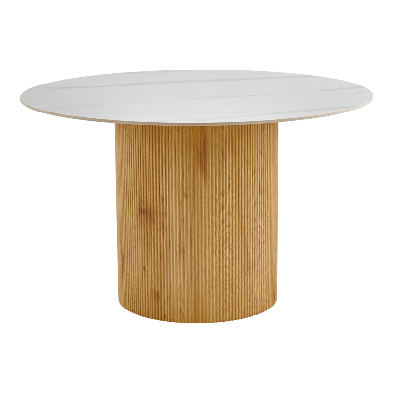 413-000003 Τραπέζι Sikulu pakoworld oak MDF με κεραμική επιφάνεια σε λευκό μαρμάρου Φ125x77εκ - Image 1