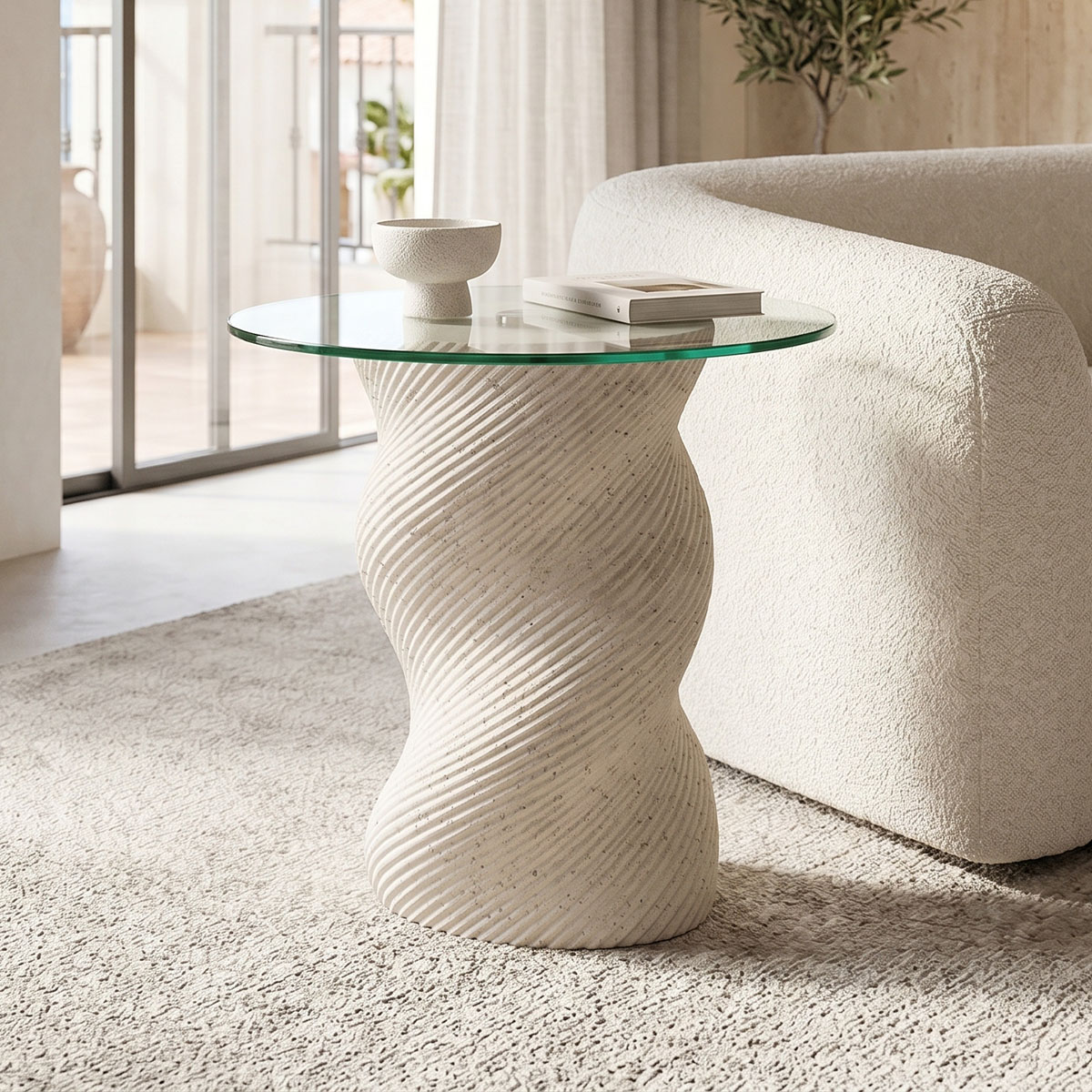 414-000022 Τραπέζι σαλονιού Klida pakoworld κεραμικό όψη τραβερτίνας Φ40x63εκ - Image 1