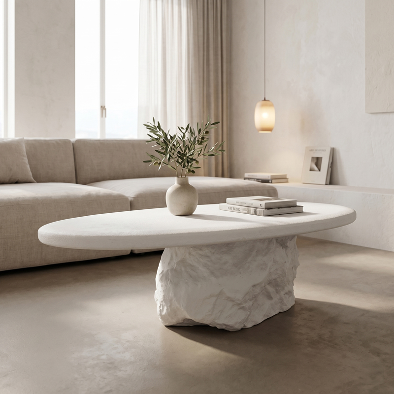 415-000015 Τραπέζι σαλονιού Zinol pakoworld mdf-polyresin λευκό 105x62x32εκ - Image 1