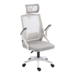 Καρέκλα γραφείου Plymot pakoworld λευκή - mesh γκρι 48x58x112-122εκ - Image 4